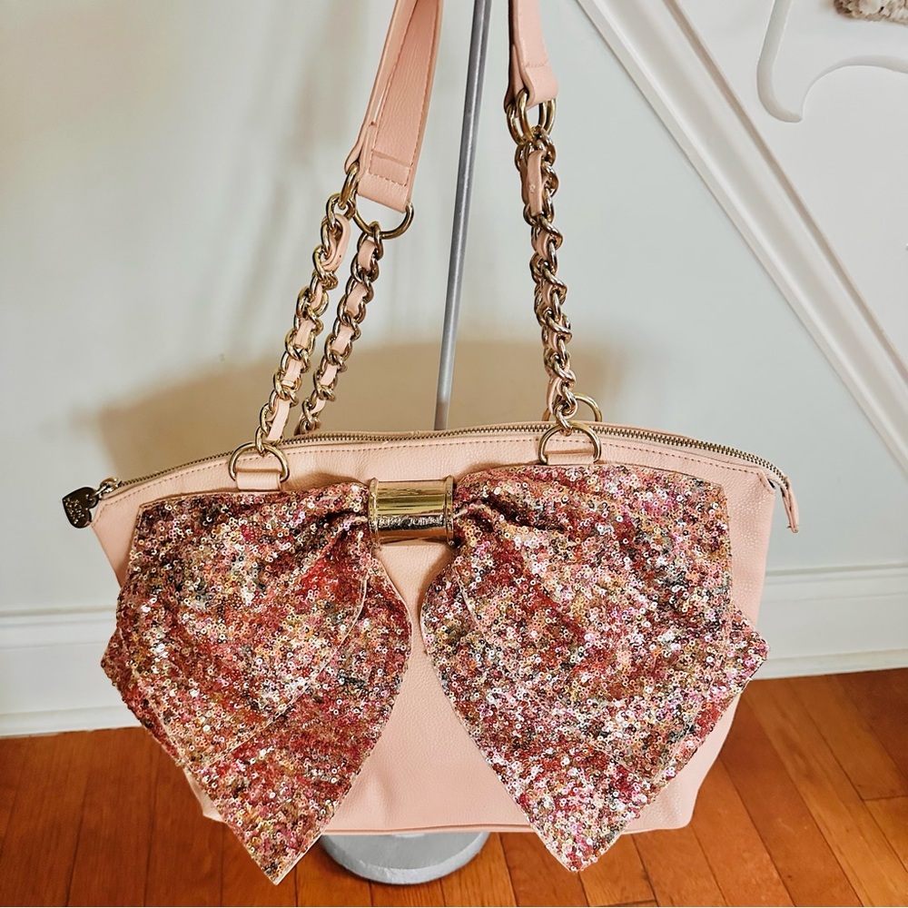 Betsey Johnson Pink Sequin Bow Shoulder Bag